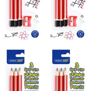 Kids End Dipped Pencil Triangular Jumbo Blister Card 3’s + Sharpener