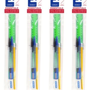 Marlin.6 Piece 30cm Ruler Kit 30cm Ruler, Rubbertipped Pencil, Eraser, Sharpener, Black & Blue Pens